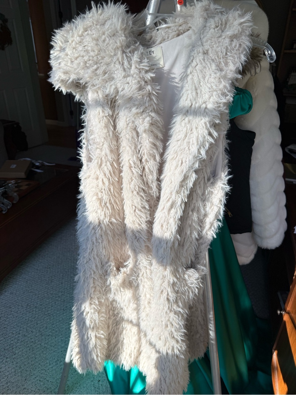 Ashley By 26 International Cream Faux Fur Hooded Teddy Vest